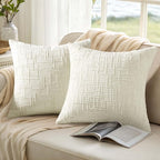 decorUhome Christmas Cream White Chenille Throw Pillow Covers 24x24 Set of 2 Thick Textured Slubby Couch Pillow Covers Farmhouse Accent Modern Neutral Decorative Pillow Cases for Bed Sofa Living Room
