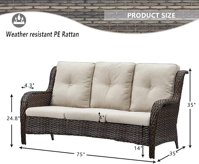 HUMMUH Outdoor Furniture Set 6 Pieces Patio Furniture Wicker Outdoor Sectional Sofa with Swivel Rocker Chairs,Side Table,Outdoor Ottomans for Patio