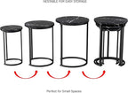 Lavish Home 6-Piece Nesting Table Set – Round Faux Marble Side & End Tables – Modern Space-Saving Accent Furniture for Living Room, Bedroom, Apartment, or Home Office (Black)