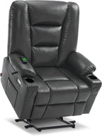 MCombo Oversized Power Lift Recliner Chair with Massage and Heat for Big and Tall Elderly People, Cup Holders, USB Ports, Side Pockets, Faux Leather R7541 (Dark Grey, Large-Oversize)