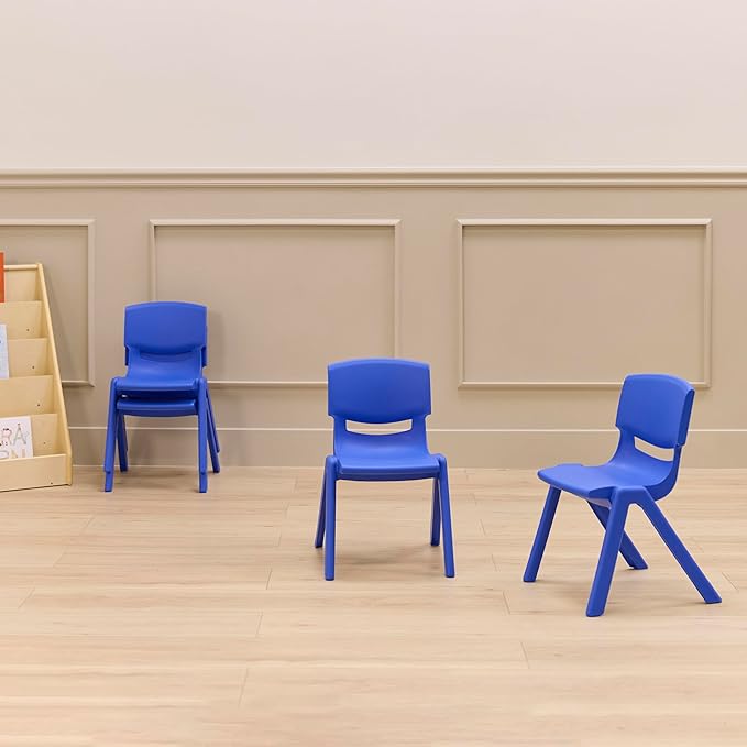 Stackable School Chairs, 12", Kids Furniture, Blue, 10-Pack