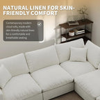 Modern Sectional Linen Couch for Living Room V-Shape Sofas,5 Seat Modular Cloud Sofas,Couches Cushion Covers Removable,CozyFeather Down Sofa for Apartment Cream White