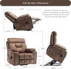 Oversized Power Lift Recliner Chair for Elderly - Extra Wide Big Man Recliner with Heat & Massage - Hidden Cup Holder - Single Motor 350 lbs Capacity