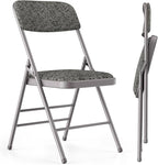 Commercial Grade Folding Chair with Padded Fabric Cushion（16"X16" |Double-hinged Legs Luxury Style|4.5kg Capacity Max Weight 150Kg for Home and Office,Indoor and Outdoor Events (2, Fabric-Grey)