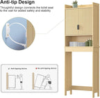 Over The Toilet Storage Cabinet,Behind Toilet Bathroom Organizer with Anti-tip,Space-Saving Toilet Shelf with Storage,Stylish Wave Pattern & Hidden Handle,Bathroom Shelf for Restroom/Laundry