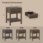 Fluted Night Stand with Golden Handle,Mid-Century Nightstands with Drawer,Modern Bedside Table with Storage Shelf,Large End Tables for Livingroom,Bed Side Tables for Bedroom,Walnut