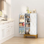 ARTPOWER 45'' Kitchen Pantry Cabinet, 4 - Layer Storage Cupboard with Adjustable Shelves for Storage Cabinet Pantry, Food Pantry Cabinet for Kitchen, Dining Room and Living Room,Gold Legs, White