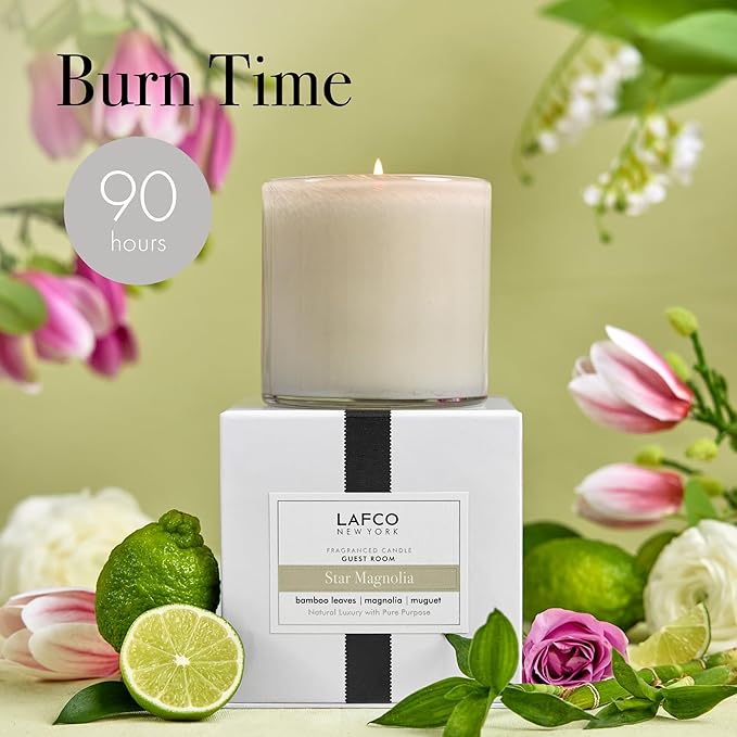 LAFCO New York Signature Candle, Star Magnolia - 15.5 oz - 90-Hour Burn Time - Reusable, Hand Blown Glass Vessel - Made in The USA