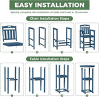 HDPE Outdoor Patio Bar Set with Bar Height Table and 2 Adirondack Chairs, All-Weather High Top Outside Round Pub Furniture for Bistro, Garden, Backyard, Deck | 3-Pieces, Navy Blue
