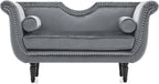 Christopher Knight Home Aurora Velvet Chaise Lounge Indoor with 2 Bolster Pillows, Upholstery Entryway Bench with Nailhead Trim & Curved Arms, End of Bed Bench Ottoman and Wooden Legs, Grey