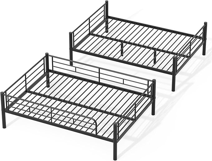 Full Over Full Bunk Bed, Convertible into 2 Full Beds, Heavy-Duty Metal Bed Frame with Safety Full-Length Guardrails & EVA Padded Ladder for Adults, Teens, Kids, No Box Spring Needed, Black