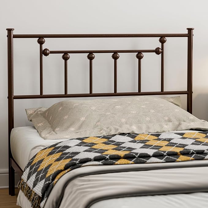 Metal Twin Size Headboard, Victorian Farmhouse Style Twin/Twin XL Headboard, Easy Assembly, Steel Headboard Only for Bedroom - Brown