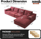 136.6'' L-Shaped Modern Modular Sectional Cloud Couch, 4-Seat Chenille Deep-Seat Sofa with Pillow for Living Room, Bedroom, Apartment, Wine Red