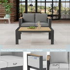 Corinth 2-Piece Aluminum Patio Conversation Set - Outdoor, Porch, Balcony, Yard, Gardern, All Weather,1 Ergonomic Design Love Sofa and 1 Coffee Table, Grey