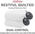 Sunbeam Electric Heated Mattress Pad Restful Quilted Extra-Cozy Fabric 12 Heat Settings 12-Hour Auto Shut-Off Deep Pocket Fit Machine Washable King 80" x 76"