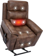 PELUMY Power Lift Recliner Chair for Elderly with Massage and Heat, Dual Motor Heavy Duty 350lbs Recliner, 8-Point Vibration & Lumbar Heating, Electric Lift Chair (Breathable Leather, Brown)