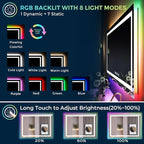 50x32 Inch RGB LED Bathroom Mirror Front Light and RGB Backlit Lighted Vanity Mirror for Bathroom Wall Mounted Dimmable Anti Fog Memory Shatter-Proof IP54 Waterproof Horizontal/Vertical