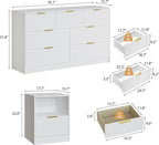 3-Piece Modern Bedroom Furniture Set, Wide 7-Drawer Dresser & 1-Drawer Nightstands Set of 2, Natural Wood Dresser and Nightstand Sets for Bedroom,Hallway, White