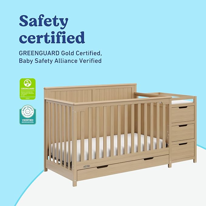 Graco Hadley 5-in-1 Convertible Crib & Changer (Driftwood) – GREENGUARD Gold Certified, Fits Standard Crib Mattress, Converts to Toddler Bed and Full Bed, 4 Adjustable Mattress Heights