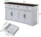 63" White Buffet Sideboard Cabinet with 4 Doors and 3 Drawers, Modern Farmhouse Kitchen Storage Cabinet, Coffee Bar Cabinet with Adjustable Shelves, Living Room Storage, Dining Room