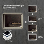 LED Mirror for Bathroom, 48x36 Inch Gradient Front and Backlit Bathroom Mirror, 3 Colors Dimmable CRI>90 Double Lights, IP54 Enhanced Anti-Fog, Hanging Plates Wall Mount LED Vanity Mirror