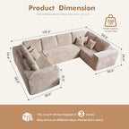 135.4'' U Shaped Sectional Couches for Living Room, Large Boneless Cloud Couch, Modern Modular Sofa Deep Seat Plush Corduroy, No Assembly Required,Plush Corduroy,Beige