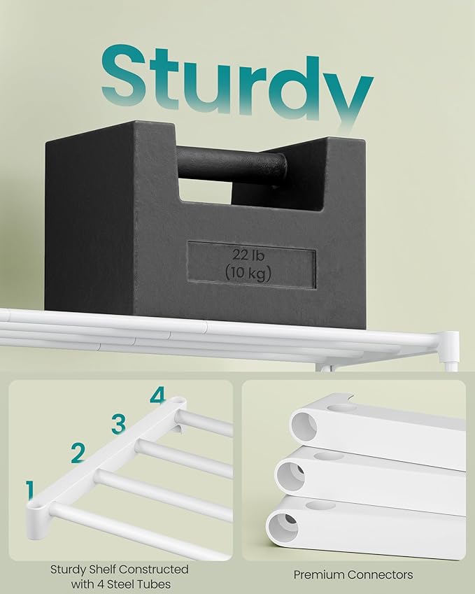 SONGMICS Shoe Rack, 4-Tier Shoe Organizer, Metal Storage Shelf, Upright or Upside Down, for 20-25 Pairs, Stackable, for Entryway, 11.8 x 36.2 x 29.1 Inches, Pearl White ULSA014WK01