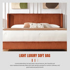 PINJU King Size Bed Frame, Upholstered Platform Bed with Modern Vertical Striped Wingback Headboard with Wooden Slats, Easy to Assemble No Noise Free (OCHER, King (U.S. Standard))