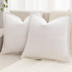 Cream White Decorative Throw Pillow Covers 26x26 Inch Set of 2 Cozy Soild Chenille Cushion Cases Soft Textured Square Couch Pillows Cover Boho Accent Farmhouse Pillowcases for Sofa Bed