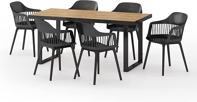 Christopher Knight Home Requeta Outdoor Dining Sets, Black + Teak