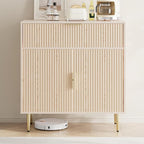Coffee Bar Cabinet with 2 Doors & Drawer, Sideboard Buffet with Adjustable Shelves, Accent Liquor Storage Cabinet, Fluted Cabinet with Gold Hardware, Console Table for Living Dining Room, Oak