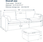 79" Small Couches with Storage Ottoman 3 Seat L Shaped Couch Sectional Sofa with Chaise Lounge for Apartment,Dorm,Bonus Room,Compact Spaces. (Beige, 3+OTT)