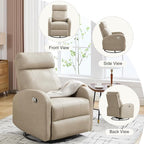 Swivel Rocker Recliner Chair, Manual Leather Recliner, Glider Rocking Recliners 360°Swivel Nursery Reclining Chairs for Living Room, Khaki