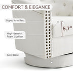 Swivel Barrel Accent Chair,Round Nailhead Chenille Fabric Living Room Arm Chairs,Modern Upholstered Comfty Reading Nook Chairs for Bedroom,Small Club Armchair,Single Sofa Side Chair,Ivory White