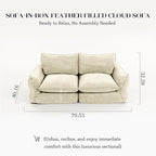 81'' Down Blend Loveseat, Deep Seat Cloud Sofa with Feather-Filled Cushions, Ultra Soft Sink-in Comfort Couch for Living Room, Modern Oversized Sofa – Ivory White