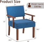 KOMFOTT Upholstered Accent Chair, Mid-Century Modern Armchair with Rubber Wood Frame, Linen Fabric Living Room Chair with Padded Seat & Backrest, Comfy Reading Chair for Bedroom, Waiting Room, Blue