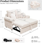 Belffin Upholstered Chaise Lounge Pull Out Sofa Bed with Pillows Couch Bed Sofa Pull Out Couch Sleeper Chair with Rolled Armrests for Living Room Plush Corduroy (White)