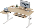 EUREKA ERGONOMIC Standing Desk Adjustable Height 61" Electric Sit Stand Computer Desk L Shaped with Keyboard Tray,Monitor Stand &LED, Dual Motor Memory Presets Sit to Desk Adjustable Desk, Left/Maple