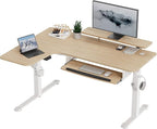 EUREKA ERGONOMIC Standing Desk Adjustable Height 61" Electric Sit Stand Computer Desk L Shaped with Keyboard Tray,Monitor Stand &LED, Dual Motor Memory Presets Sit to Desk Adjustable Desk, Left/Maple