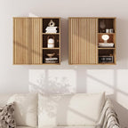 Fluted Bathroom Wall Cabinet, Small Medicine Wall Cabinet with Doors and Adjustable Shelves, Kitchen Wall Mounted Storage Cabinet, Floating Space Saver Over Toilet, Natural
