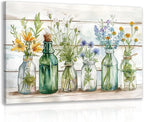 HLXRAE Green Bathroom Wall Art, Vintage Rustic Farmhouse Wall Decor, Watercolor Floral Canvas Painting, Sage Green Plant Aesthetic Picture for Bathroom Laundry Room Decor 16x24 inch