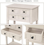 Knocbel Slim Antique Entry Console Table with Drawers & Bottom Open Shelf, Solid Wood Sofa Couch Table for Entryway Hallway Living Room (Ivory White)