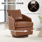 CIMOTA PU Leather Swivel Accent Chair, Modern Barrel Armchair with 360° Swivel Base and Pillow, Upholstered Club Chair for Living Room/Reading/Office, Brown