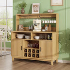 Fluted Buffet Cabinet with Storage, Modern Coffee Bar Cabinet with Outlet, Wine Rack, Cup Holder, Multi-Functional Accent Liquor Cabinet for Living Room, Entryway, Kitchen, Wood