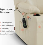 MCombo Oversized Power Lift Recliner Chair for Elderly, Lift Chair with Heat and Massage for Big and Tall, USB&Type C Ports, Cup Holders, Faux Leather R7510 (Cream White, Large-Wide)