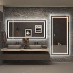60x28 LED Lighted Mirror for Bathroom Wall, Large Vanity Mirror with Lights, Dimmable, Shatterpoof, Anti-Fog (Backlit and Front Lighted)
