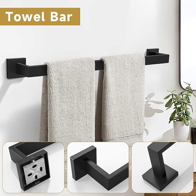 10 Pieces Bathroom Hardware Accessories Set Black Towel Bar Set Towel Holder Racks Set for Bathroom,SUS304 Stainless Steel,Wall Mounted 23.6-Inch