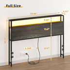 Full Sized Headboard with 2 Tiers Storage Shelves, Sturdy and Stable Headboard with Charging Station, USB Ports and LED Light for Full Bed Frame, Black Oak