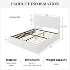 SHA CERLIN Queen Bed Frame, Velvet Upholstered Platform Bed Frame, Vertical Channel Tufted Adjustable Headboard, Low Profile Bed Frame, No Box Spring Needed, Easy Assembly, White