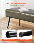 VEVOR Leather Bedroom Bench, PU Leather Bench with Metal Legs and with Stitching for Entryway, Upholstered Shoe Bench Seat, Modern End of The Bed Benches for Living Room, Dining Room, Hallway, Green